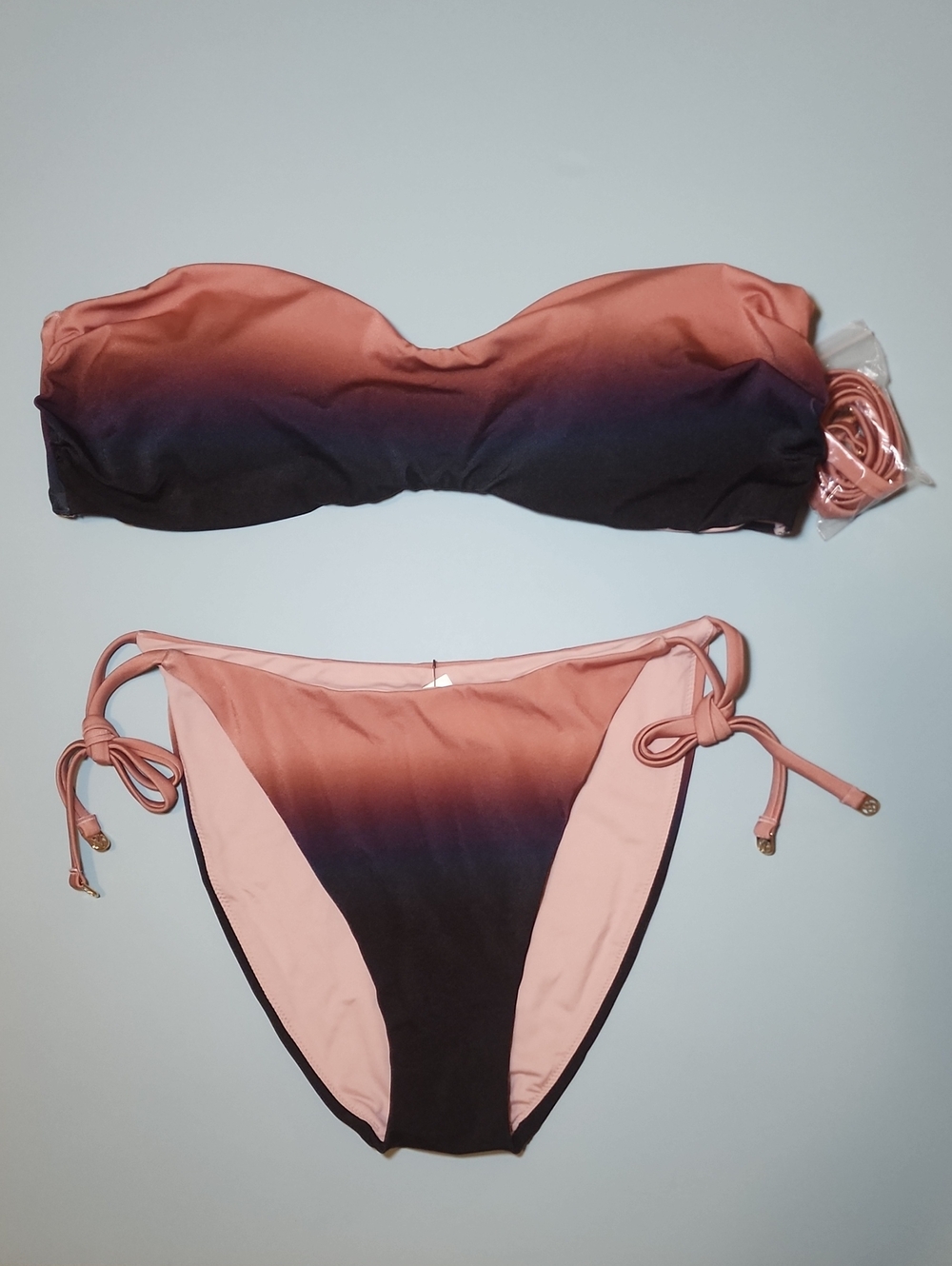 Victoria's Secret Archives Swim Bandeau Bikini Set Blush Navy Ombre Size XL NWT